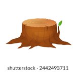 Vector Illustration of a cartoon big tree stump with roots and some blades of grass. Tree Stump.
