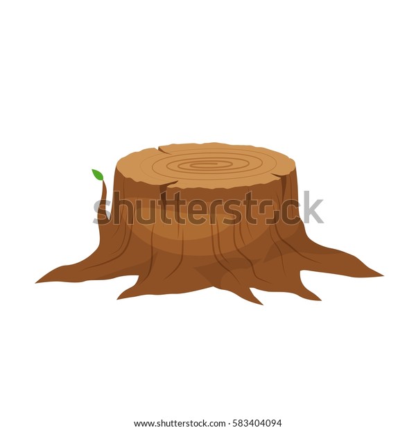 根と草の葉を持つ漫画の大きな木の切り株のベクターイラスト 木の切り株 のベクター画像素材 ロイヤリティフリー