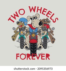 Vector illustration of cartoon biker Dog and typography elements