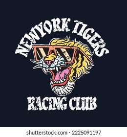 Vector illustration of Cartoon Biker tiger wearing sunglasses. For Boys t shirt.