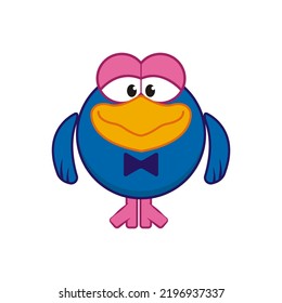 Ilustración vectorial de los cuervos de pájaro de Cartoon. Smeshariki, un juguete, un lindo animal con alas, pica en una corbata. Kar karych, personaje de dibujos animados Drawn sobre el fondo blanco. Icono de línea de vector para empresas
