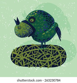 Vector illustration with a cartoon bird eating a bird for your design