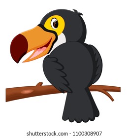 vector illustration of Cartoon bird toucan on a branch