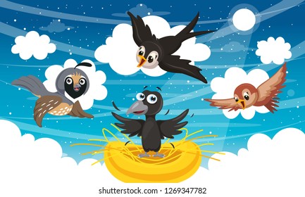 Vector Illustration Of Cartoon Birds