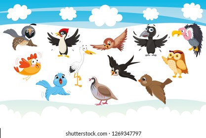 Vector Illustration Of Cartoon Birds