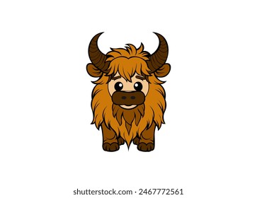 Ilustración vectorial de un bisonte de dibujos animados con grandes cuernos