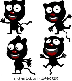 Vector illustration of cartoon black cat in various positions