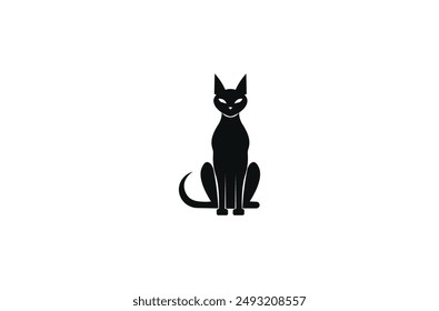 Vector illustration of a cartoon black kitten on a white background	