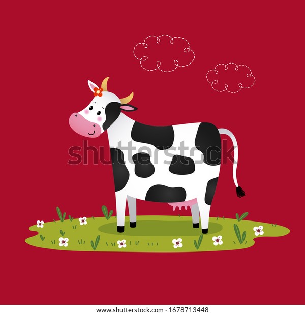 Vector Illustration Cartoon Black White Cow Stock Vector (Royalty Free ...