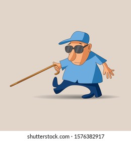 vector illustration cartoon a blind man walking with stick. a cane walking