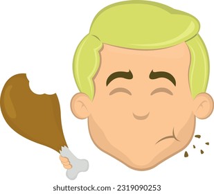 vector illustration cartoon blond man face eating a chicken leg