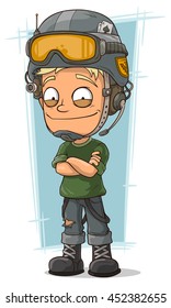 A vector illustration of cartoon blond soldier with cool helmet
