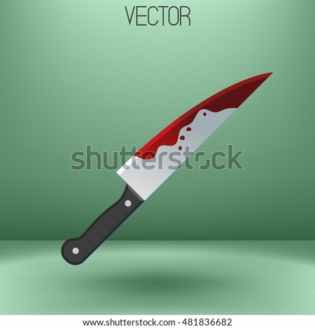 Vector illustration. Cartoon bloody kitchen knife icon. Blood