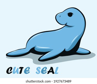 Vector illustration cartoon of a blue cute seal.