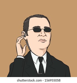 Vector illustration of cartoon bodyguard. Easy-edit layered vector EPS10 file scalable to any size without quality loss. High resolution raster JPG file is included.