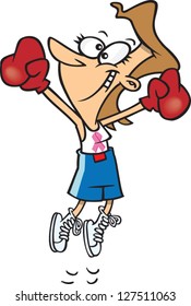 A vector illustration of cartoon boxing woman jumping