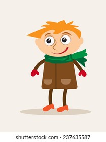 Vector illustration of Cartoon boy in the brown coat