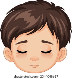 A vector illustration of a cartoon boy closing his eyes and relaxing