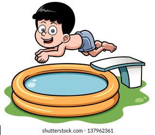 Vector illustration of Cartoon boy diving in pool