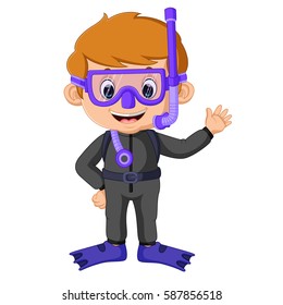 vector illustration of cartoon boy diving