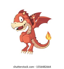 vector illustration. Cartoon boy dragon is learning to fly.
