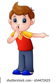 Vector illustration of Cartoon boy gesturing for a silence