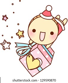 Una ilustración vectorial de un niño de dibujos animados sosteniendo una caja de regalo
