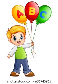 Vector illustration of Cartoon boy holding alphabet balloon