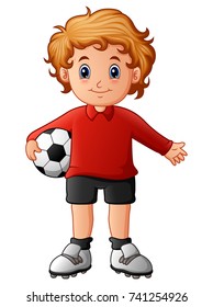 Vector illustration of Cartoon boy holding soccer ball