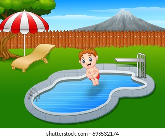 Vector illustration of Cartoon boy jumping in swimming pool