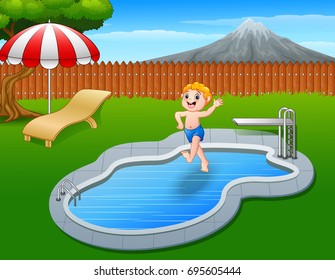 Vector illustration of Cartoon boy jumping in swimming pool