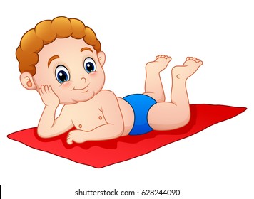 Vector illustration of Cartoon boy lying on the mat