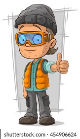 A vector illustration of cartoon boy in orange jerkin