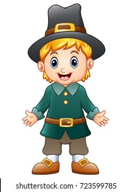 Vector illustration of Cartoon boy pilgrim