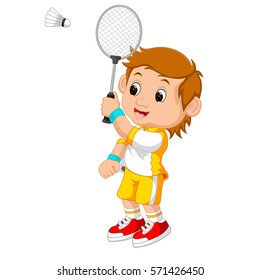 vector illustration of Cartoon boy playing badminton