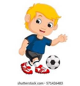 vector illustration of Cartoon boy playing football