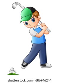 Vector Illustration Cartoon Boy Playing Golf Stock Vector (Royalty Free ...