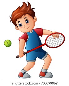 Vector illustration of Cartoon boy playing tennis