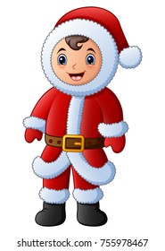 Vector illustration of Cartoon boy in red santa costume