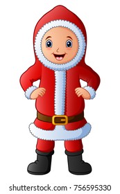 Vector illustration of Cartoon boy in red santa costume