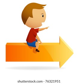 Vector illustration. Cartoon boy ride on arrow