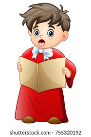 Vector illustration of Cartoon boy singing christmas carols