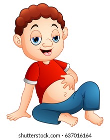 Vector Illustration Of Cartoon Boy Sitting With A Full Stomach