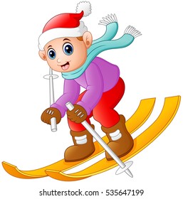 Vector illustration of Cartoon boy skiing down