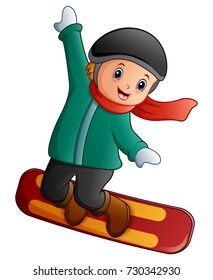 Vector illustration of Cartoon boy with snowboard