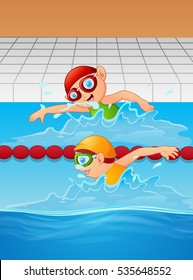 Vector illustration of Cartoon boy swimmer in the swimming pool