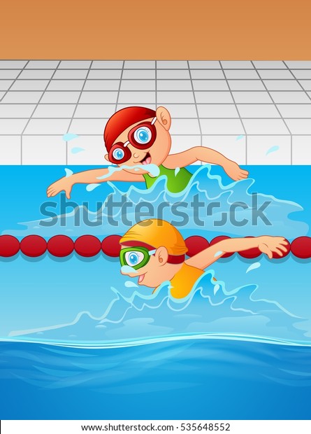 Vector Illustration Cartoon Boy Swimmer Swimming Stock Vector (Royalty ...