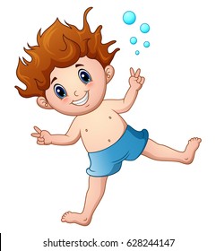 Vector illustration of Cartoon boy in swimsuit jumping