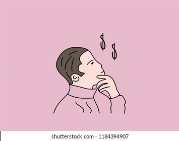 Vector illustration of Cartoon Boy thinking