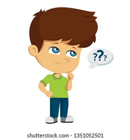 Vector illustration of Cartoon Boy thinking. Emotions and gestures.  The concept of learning and growing boy. Cartoon illustrations vector	

